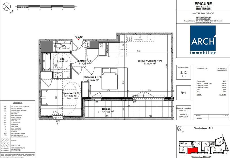 Appartement - 61 m² - 3 pièces
