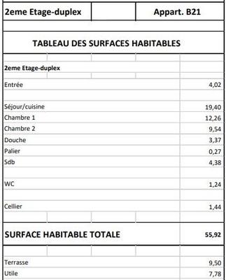 Appartement - 56 m² - 2 pièces