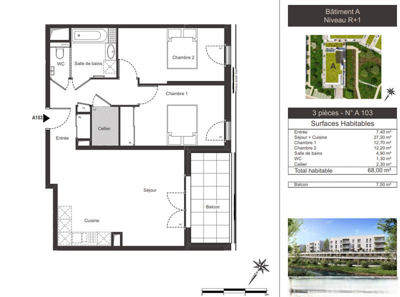 Appartement - 68 m² - 3 pièces