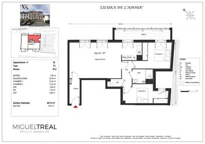 Appartement - 70 m² - 3 pièces