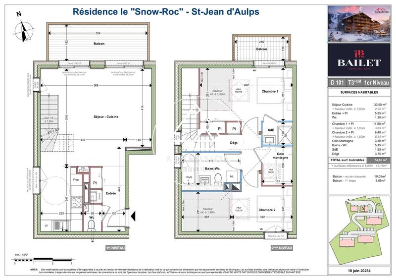 Duplex - 74 m² - 3 pièces