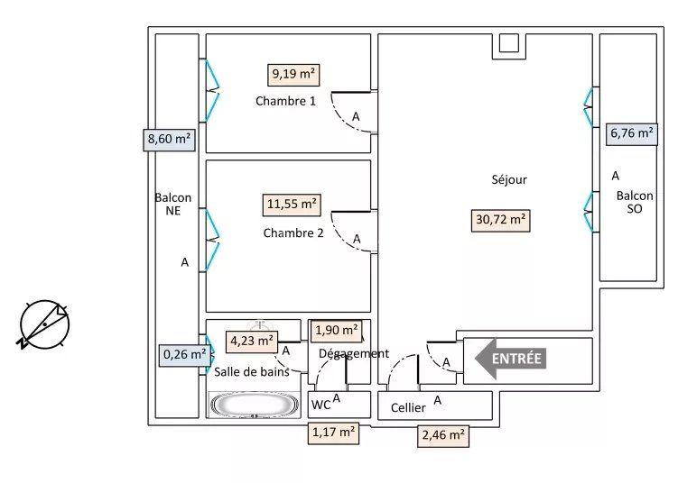 Appartement - 61 m² - 3 pièces