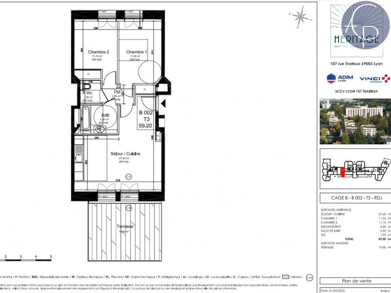 Appartement - 59 m² - 3 pièces