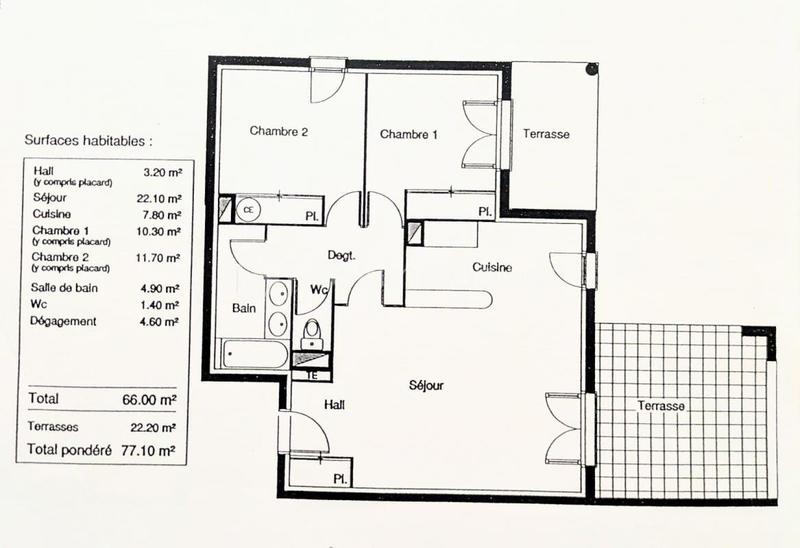 Appartement - 66 m² - 3 pièces