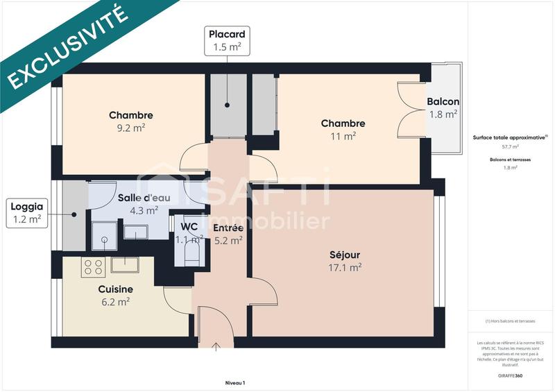 Appartement - 56 m² - 3 pièces