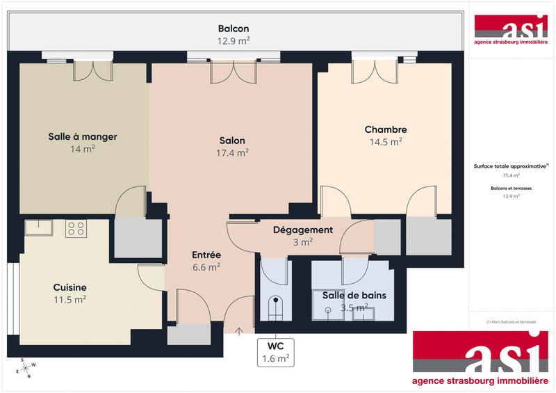 Appartement - 75 m² - 3 pièces