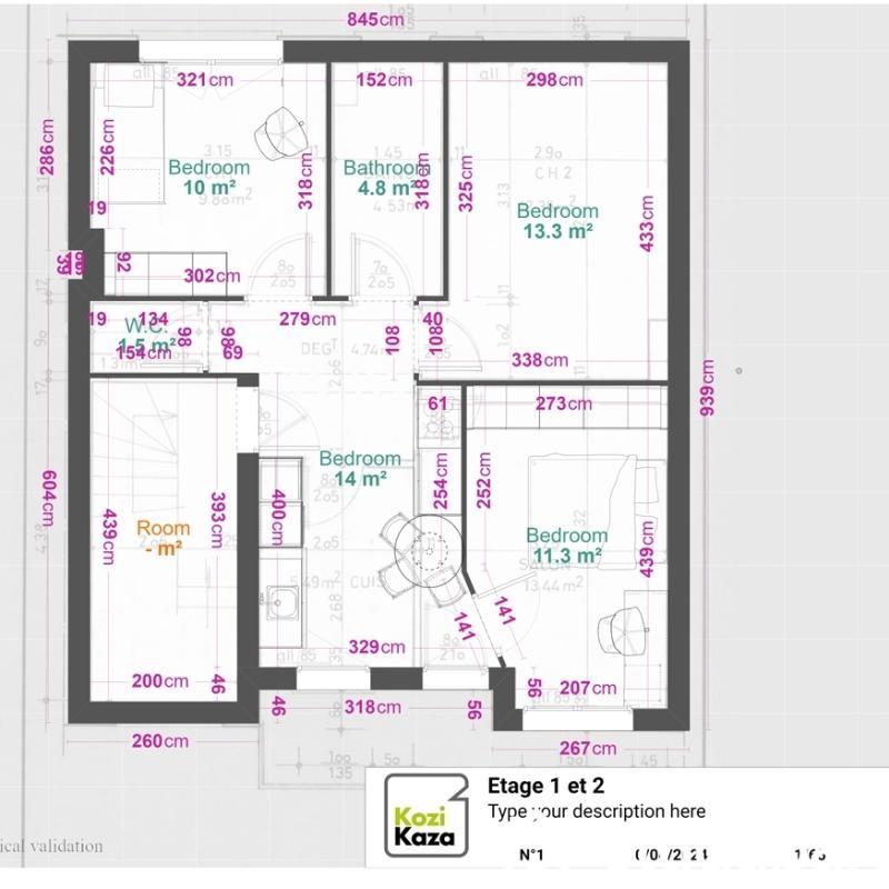 Chambre - 10 m² - 1 pièce