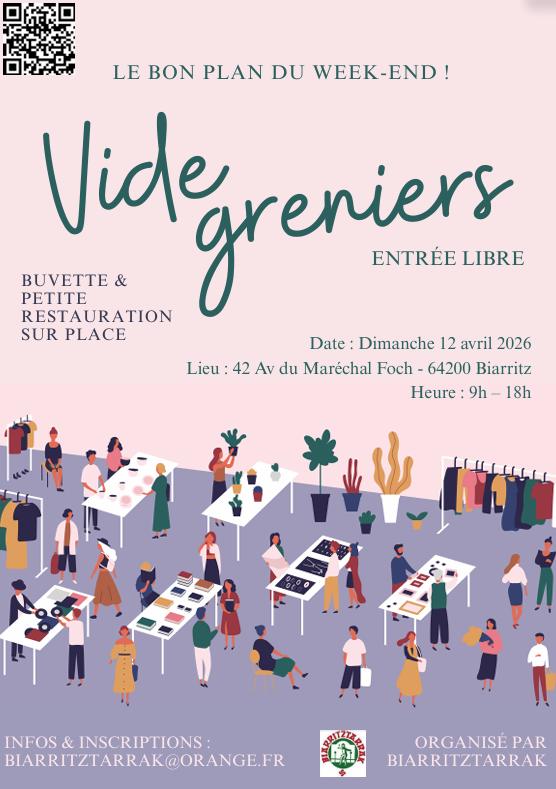 Vide-grenier couvert au mur à gauche de plaza berri à biarritz le 12 avril 2026