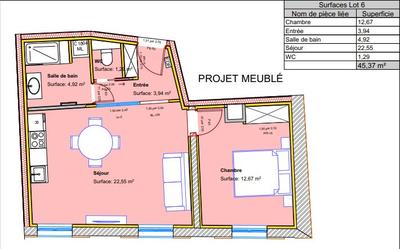 Appartement - 45 m² - 2 pièces