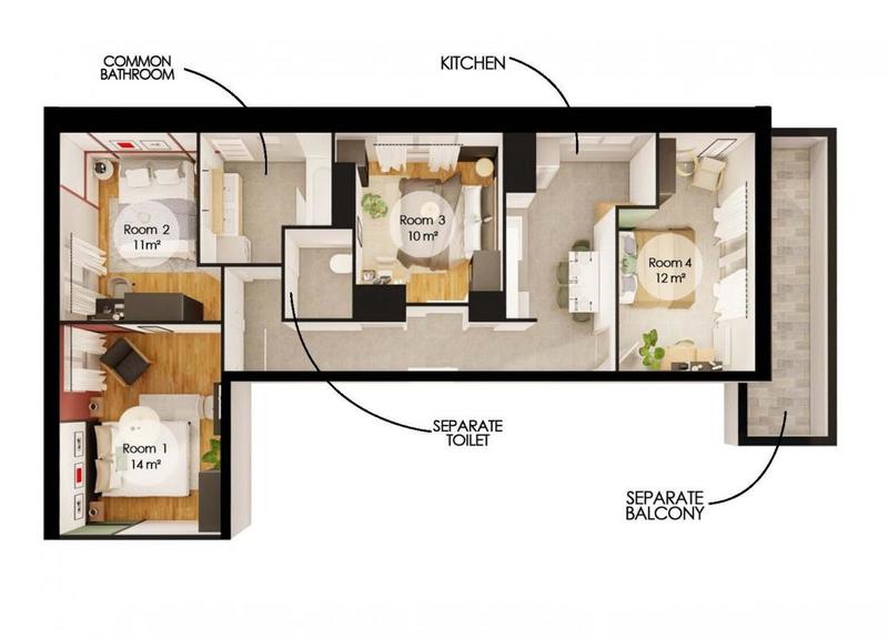 Chambre - 11 m² - 1 pièce