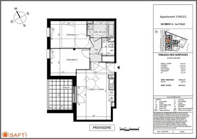 Appartement - 55 m² - 3 pièces