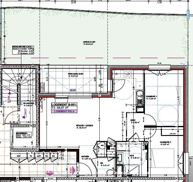 Appartement - 64 m² - 3 pièces