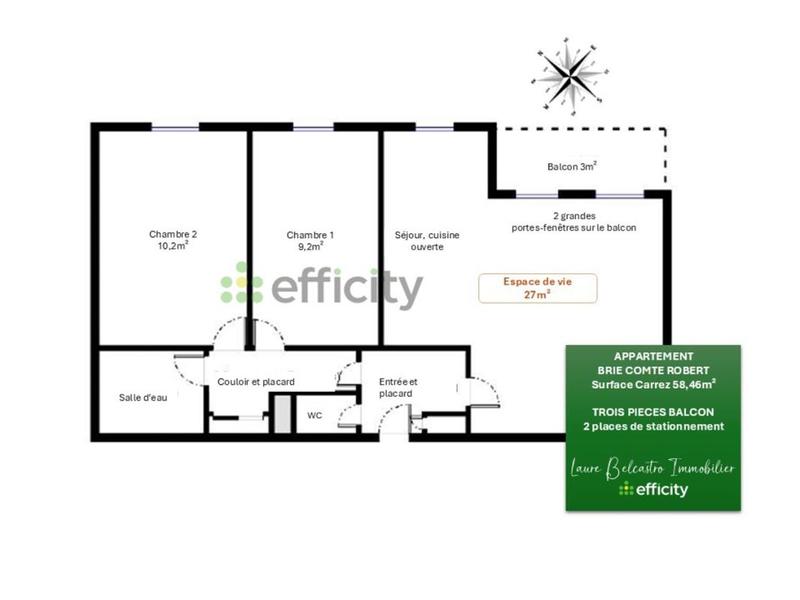 Appartement - 58 m² - 3 pièces