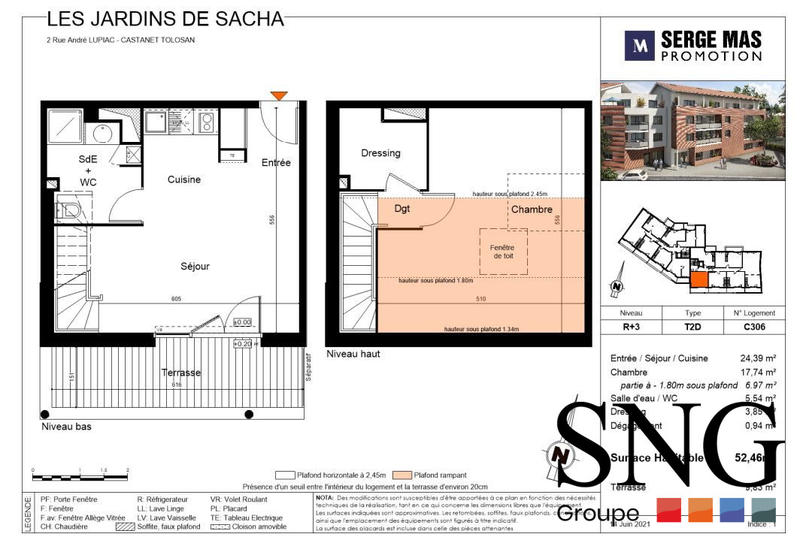 Appartement - 52 m² - 2 pièces