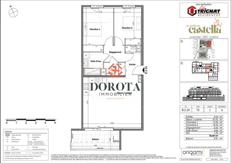 Appartement - 70 m² - 3 pièces