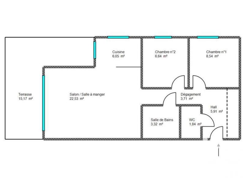 Appartement - 59 m² - 3 pièces