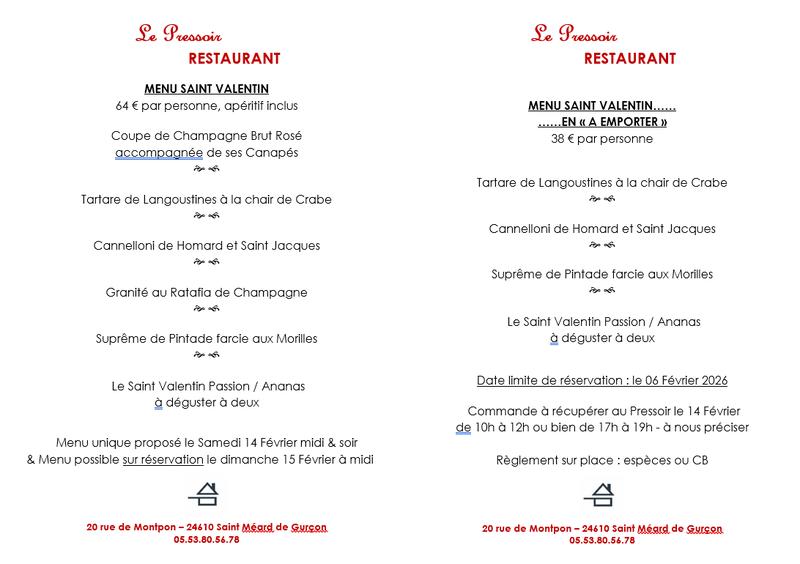 La Saint Valentin au restaurant le Pressoir