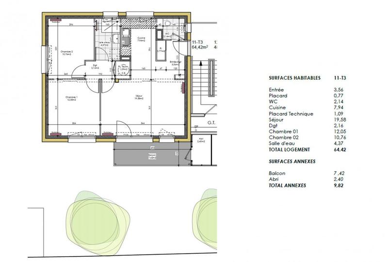 Appartement - 64 m² - 3 pièces