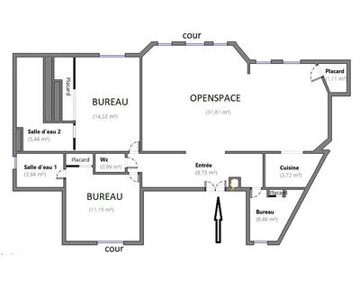 Bureau - 90 m² - 4 pièces