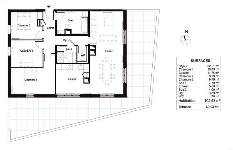 Appartement - 102 m² - 4 pièces