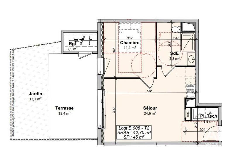 Appartement - 43 m² - 2 pièces