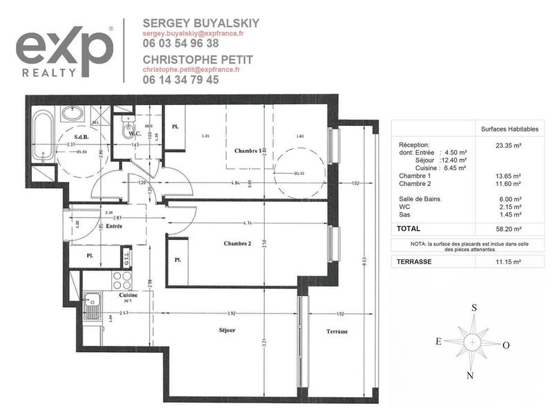 Appartement - 58 m² - 3 pièces