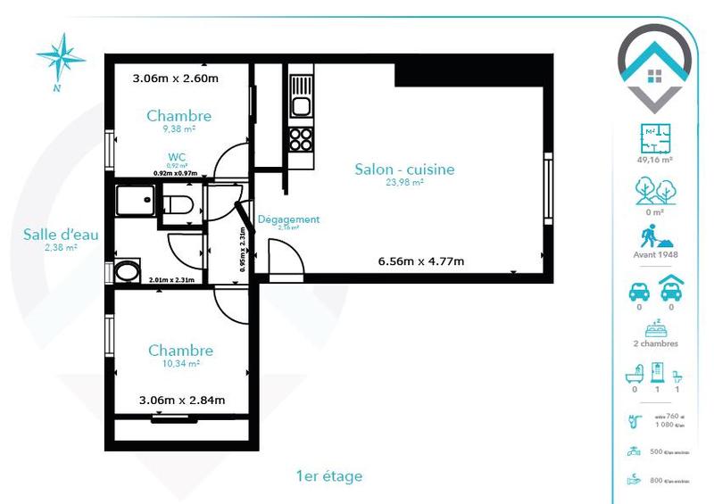 Appartement - 49 m² - 3 pièces