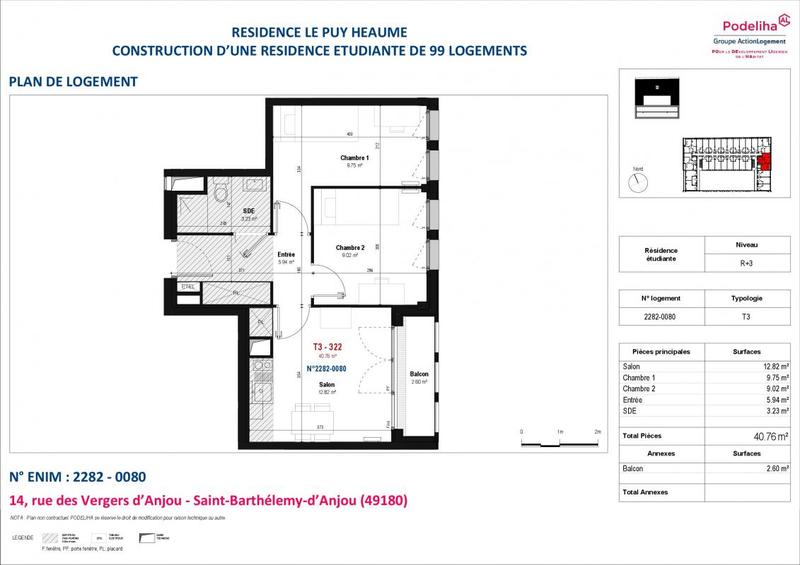 Appartement - 40 m² - 3 pièces