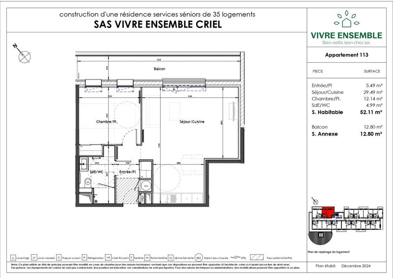 Appartement - 52 m² - 2 pièces