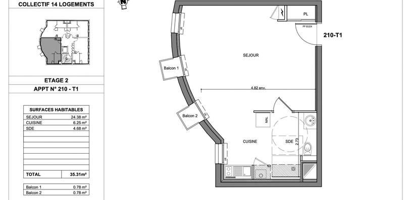 Appartement - 35 m² - 1 pièce
