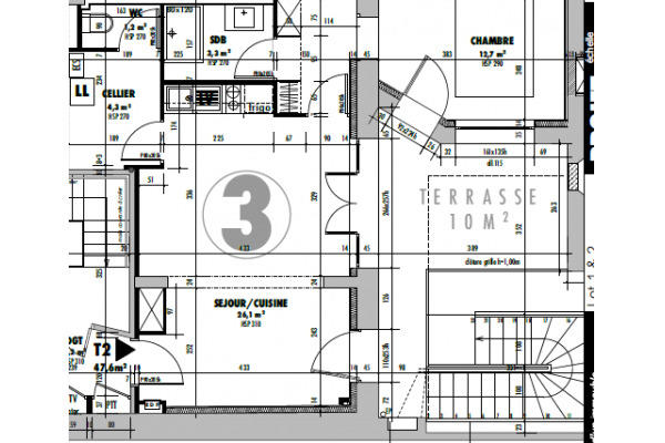 Appartement - 47 m² - 2 pièces