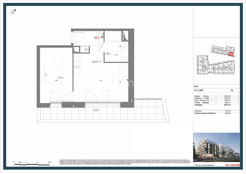 Appartement - 40 m² - 2 pièces