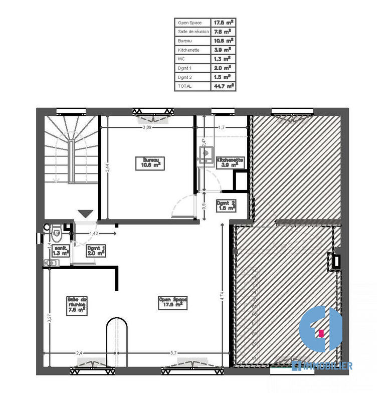 Bureau - 61 m² - 3 pièces