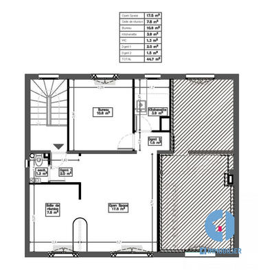 Bureau - 61 m² - 3 pièces