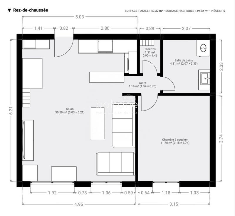 Appartement - 49 m² - 2 pièces