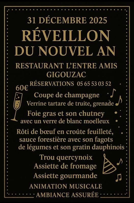 Menu de réveillon au restaurant l'Entre Amis