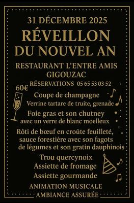 Menu de réveillon au restaurant l'Entre Amis