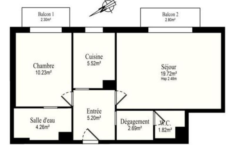 Appartement - 49 m² - 2 pièces