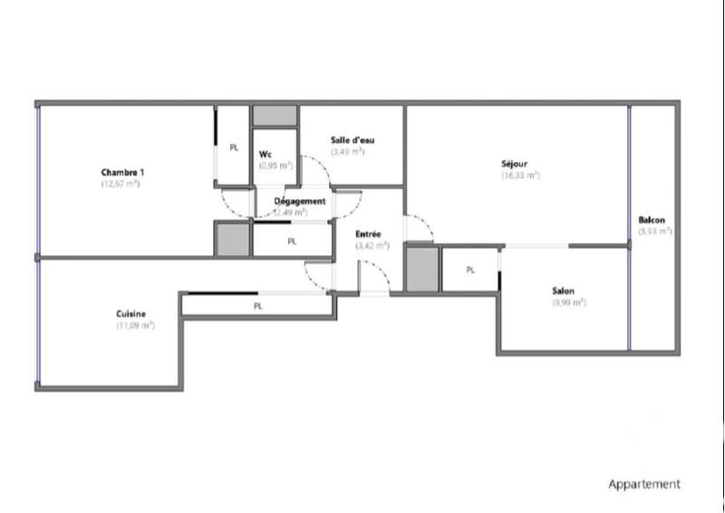 Appartement - 60 m² - 3 pièces