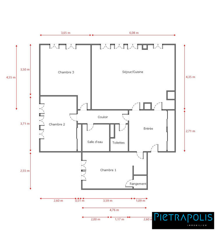 Appartement - 80 m² - 4 pièces
