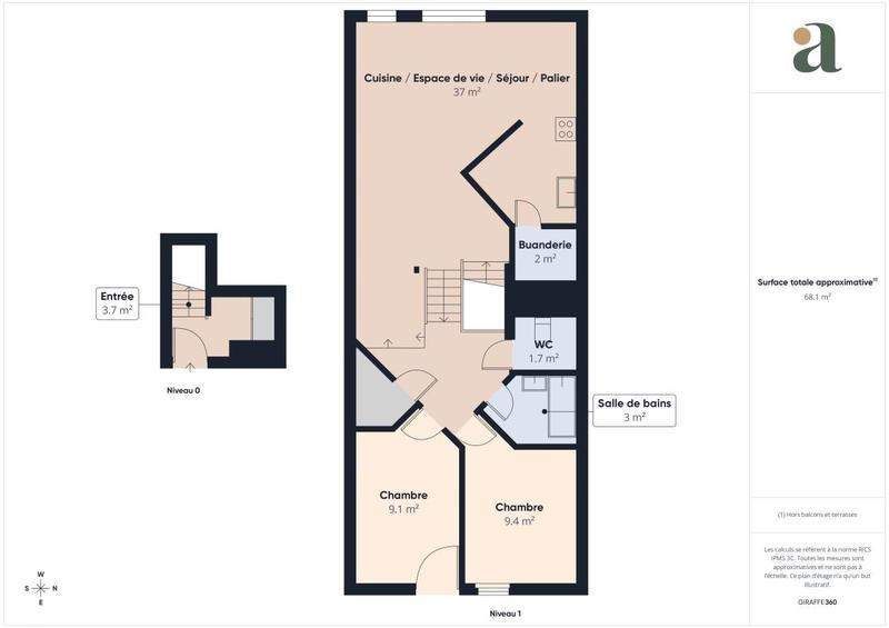 Appartement ancien - 66 m² - 3 pièces