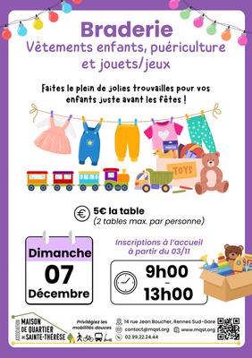Braderie vêtements enfants, puériculture et jeux et jouets
