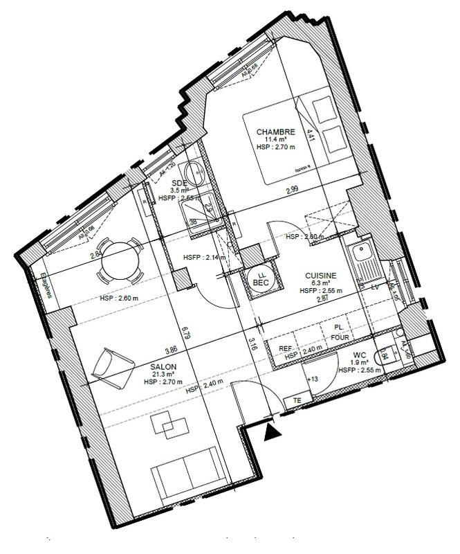Appartement - 44 m² - 2 pièces