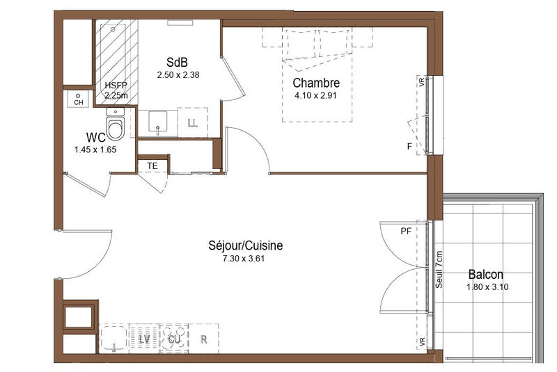 Appartement - 46 m² - 2 pièces