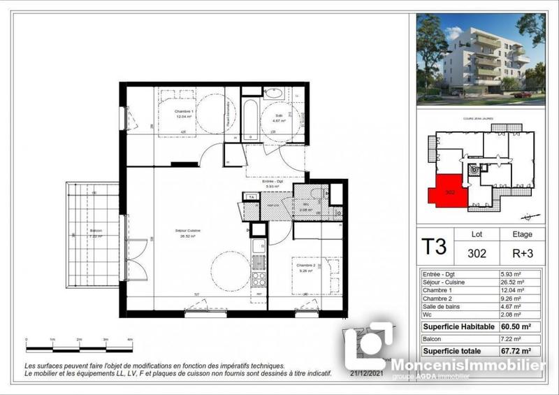 Appartement - 61 m² - 3 pièces
