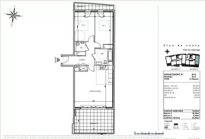Appartement - 73 m² - 3 pièces