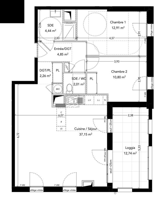 Appartement - 74 m² - 3 pièces
