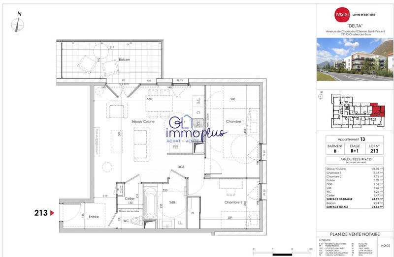 Appartement - 60 m² - 3 pièces
