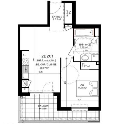 Appartement - 43 m² - 2 pièces