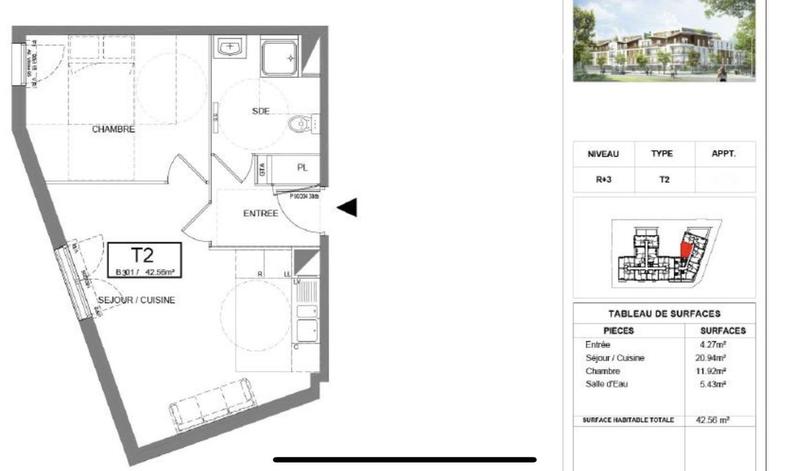 Appartement - 42 m² - 2 pièces